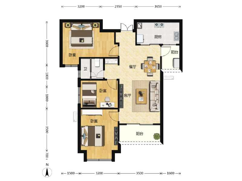 3室2厅1卫 住宅 在售户型图