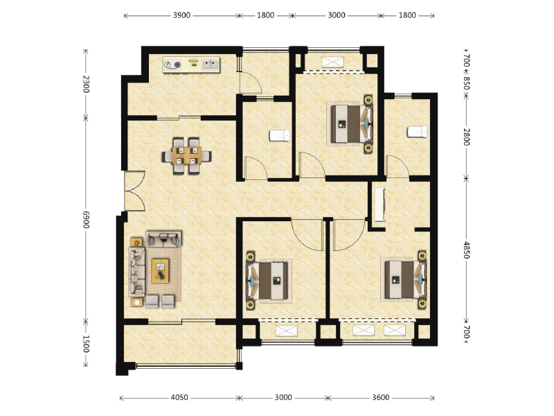 3室2厅2卫 住宅 售罄户型图