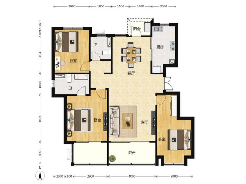 3室2厅2卫 住宅 在售户型图