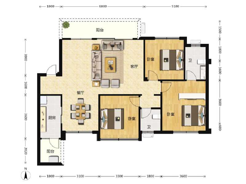 3室2厅2卫 住宅 在售户型图