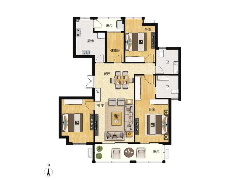 3室2厅2卫 住宅 在售户型图