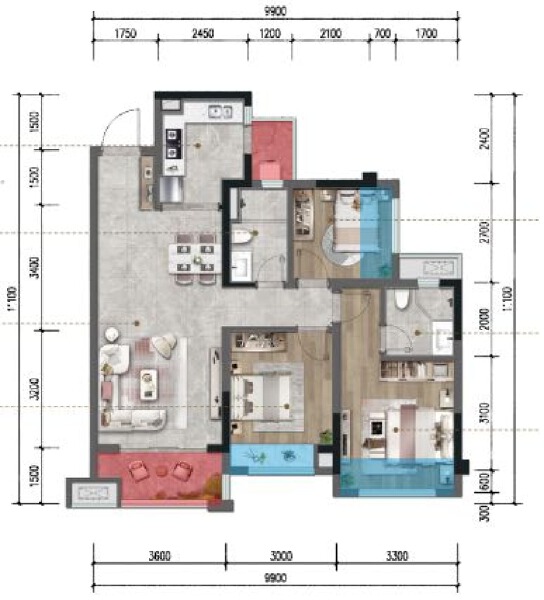 3室2厅2卫 住宅 售罄户型图