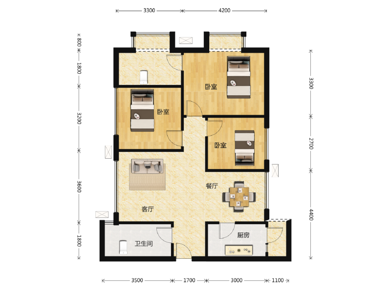3室2厅2卫 住宅 售罄户型图