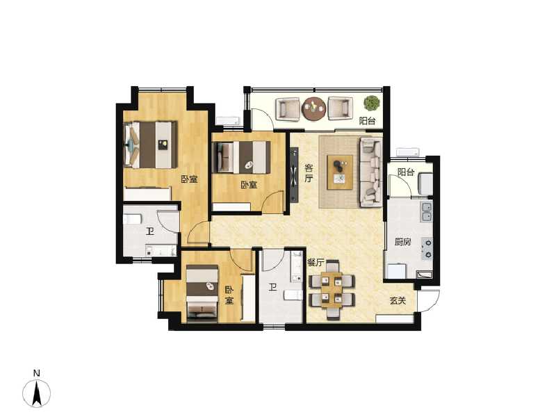 3室2厅2卫 住宅 售罄户型图