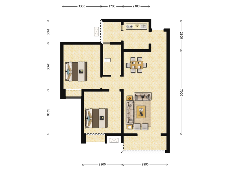 2室2厅1卫 住宅 售罄户型图