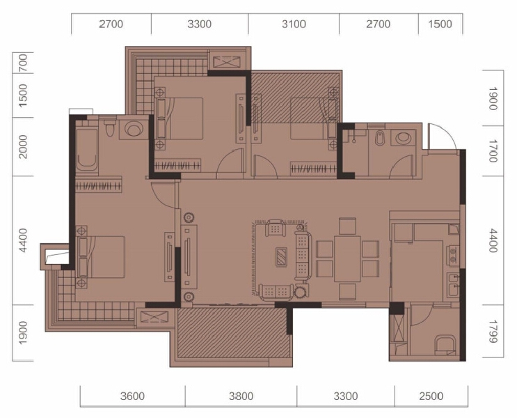 3室2厅2卫 住宅 售罄户型图