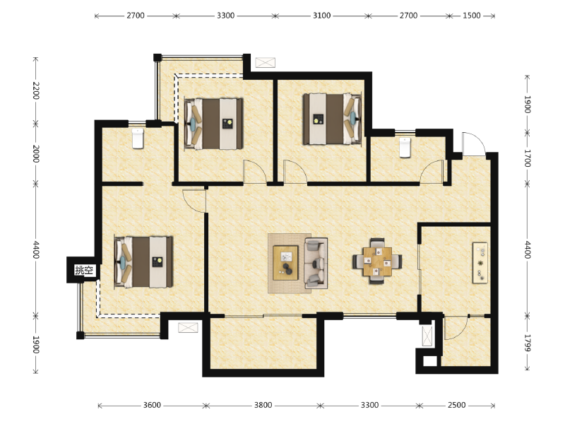 3室2厅2卫 住宅 售罄户型图