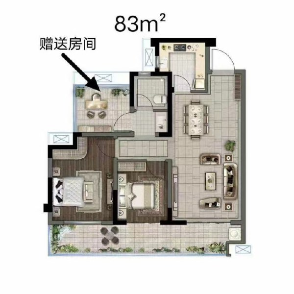 2室2厅1卫 住宅 在售户型图