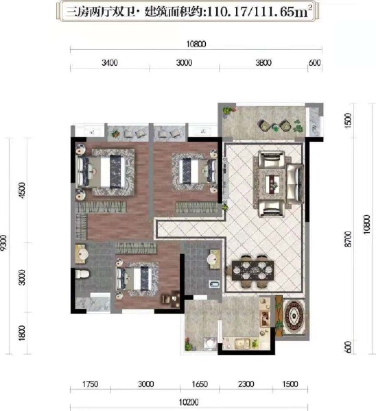 3室2厅2卫 住宅 售罄户型图
