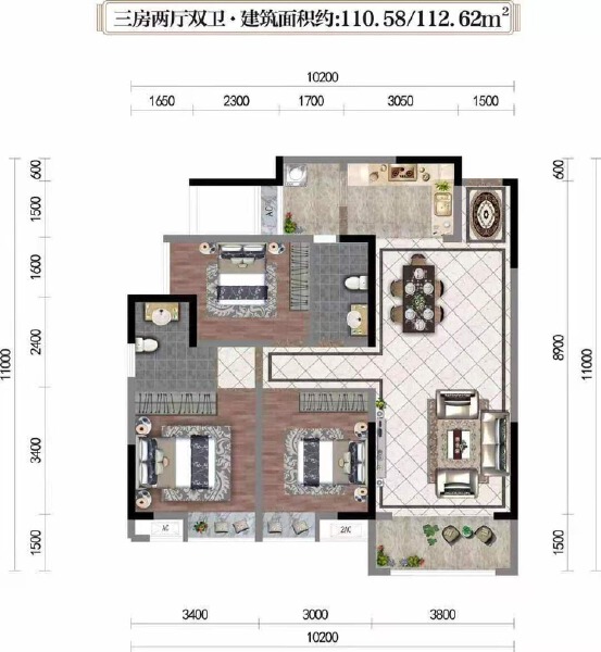 3室2厅2卫 住宅 售罄户型图
