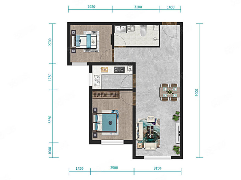 2室2厅1卫 住宅 在售户型图