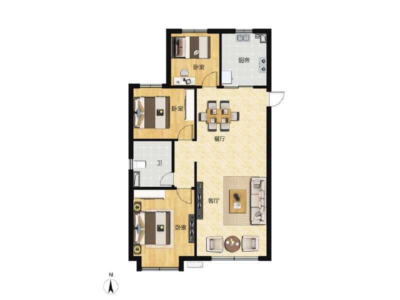 3室2厅1卫 住宅 在售户型图