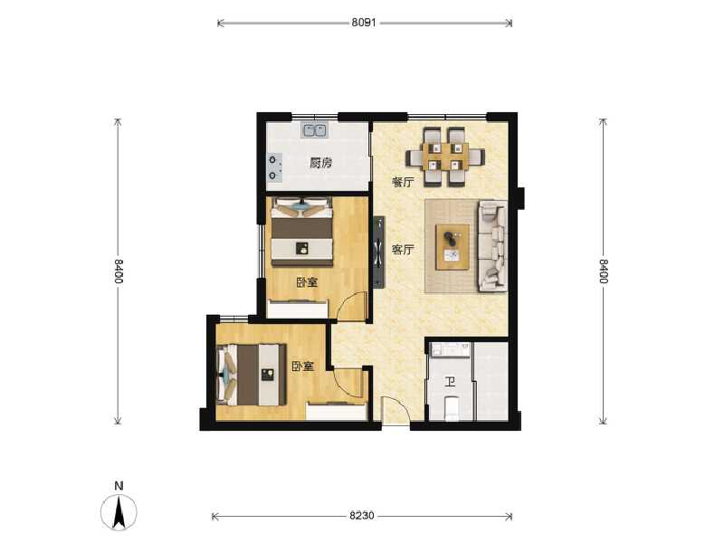 2室1厅1卫 住宅 在售户型图