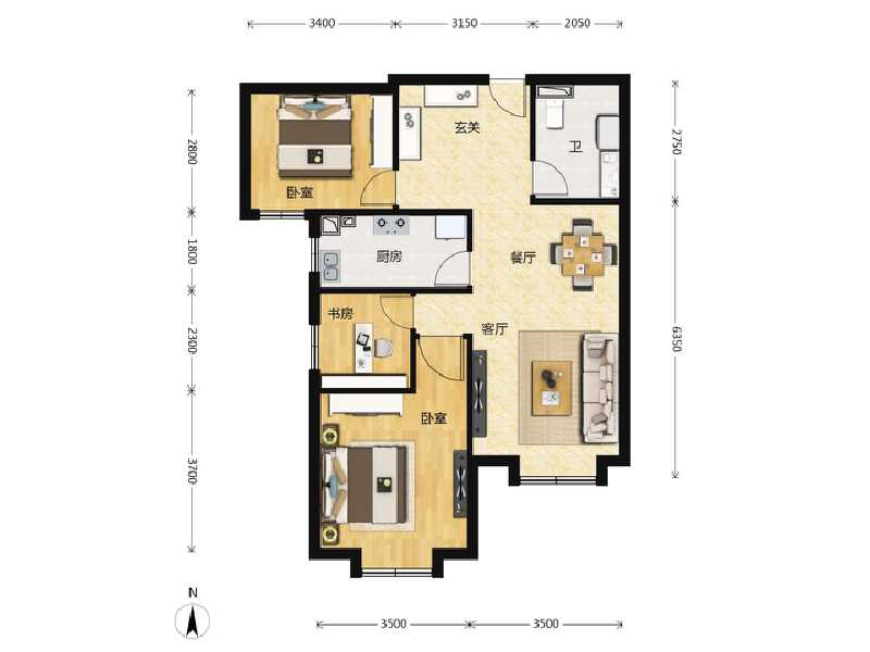 3室2厅1卫 住宅 在售户型图