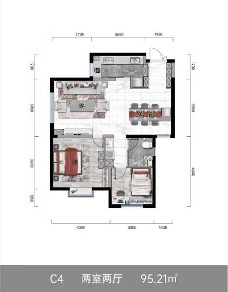 2室2厅1卫 住宅 在售户型图
