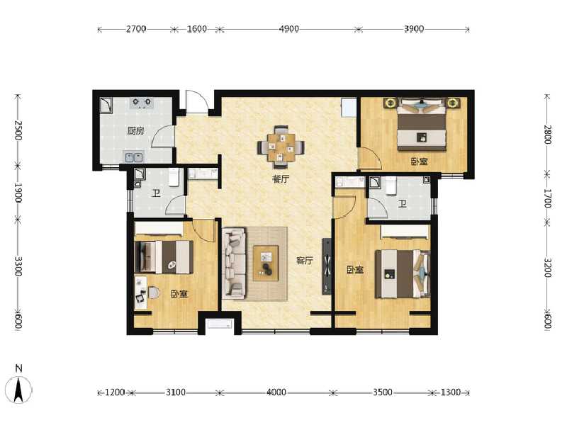 3室2厅2卫 住宅 在售户型图