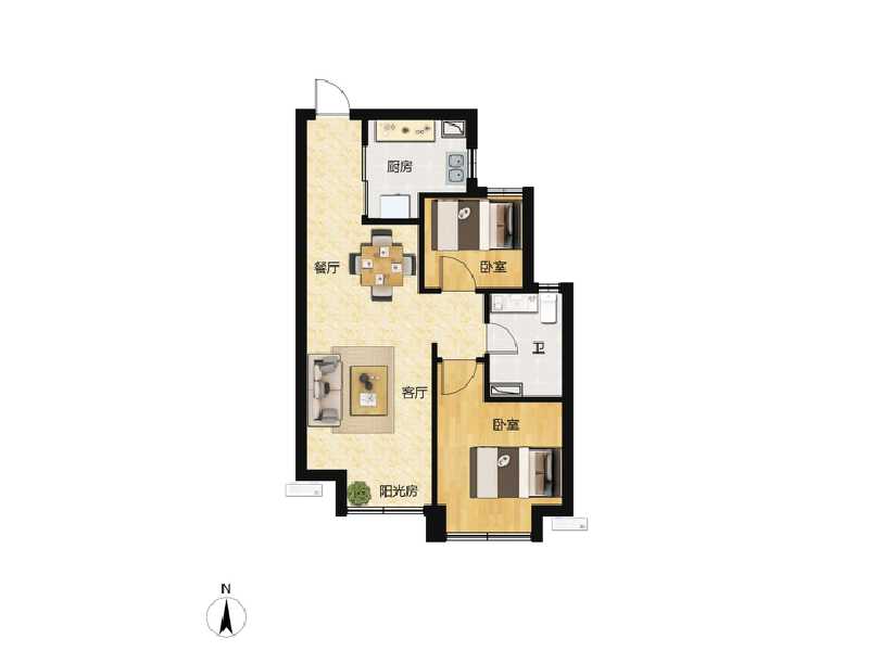 2室2厅1卫 住宅 售罄户型图