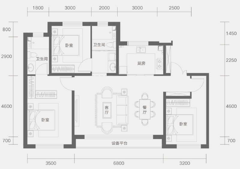 3室2厅2卫 住宅 在售户型图