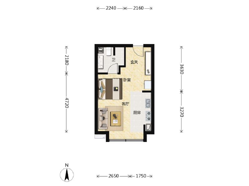 1室1厅1卫 住宅 在售户型图