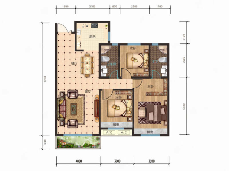 3室2厅2卫 住宅 在售户型图