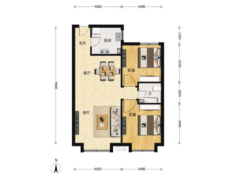 2室2厅1卫 住宅 售罄户型图