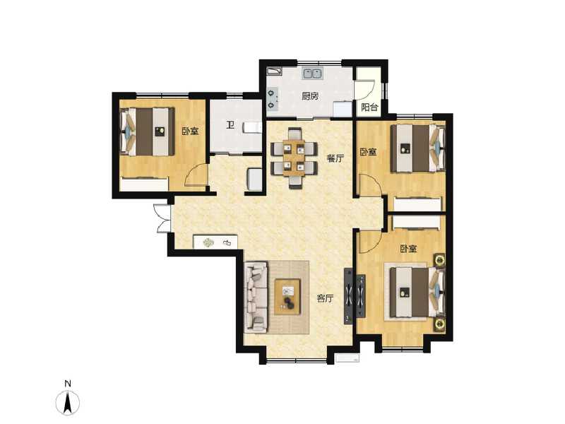 3室2厅1卫 住宅 在售户型图