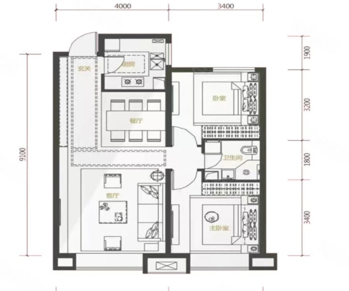 2室2厅1卫 住宅 售罄户型图