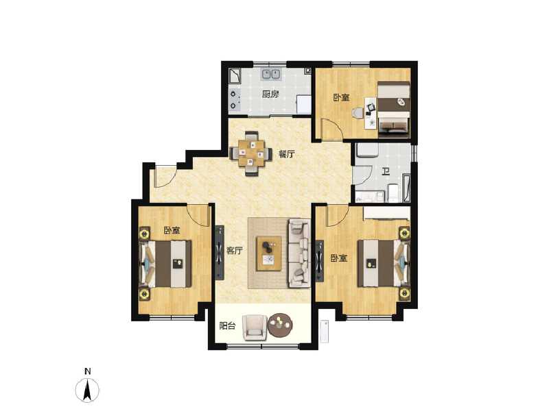 3室2厅1卫 住宅 在售户型图