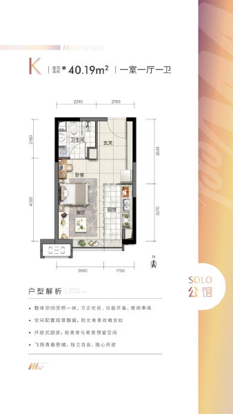 1室1厅1卫 住宅 在售户型图