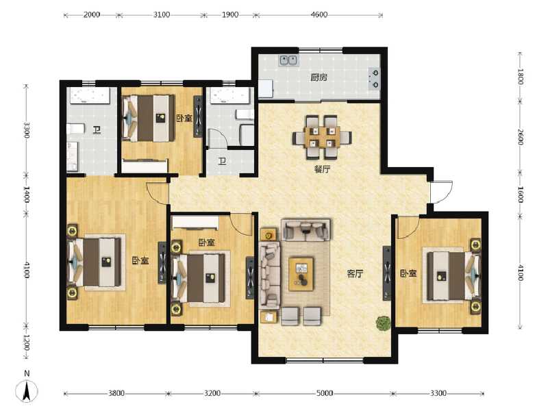 4室2厅2卫 住宅 在售户型图