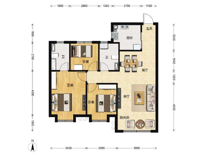 3室2厅1卫 住宅 在售户型图