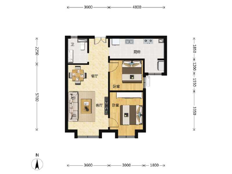 2室2厅1卫 住宅 在售户型图