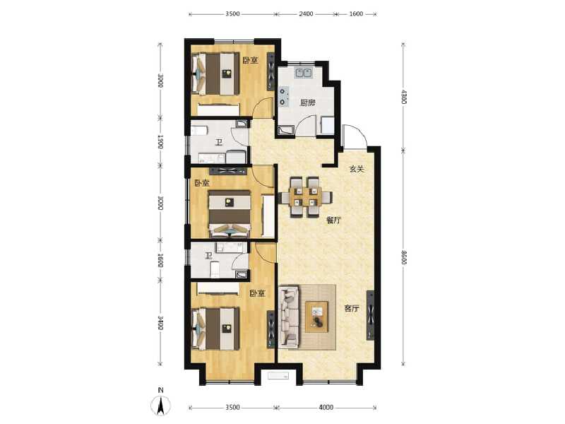 3室2厅2卫 住宅 售罄户型图