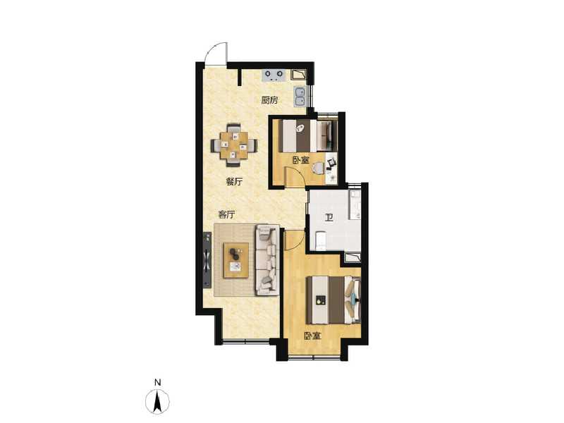 2室1厅1卫 住宅 待售户型图