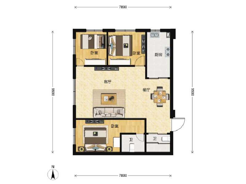 3室2厅1卫 住宅 在售户型图