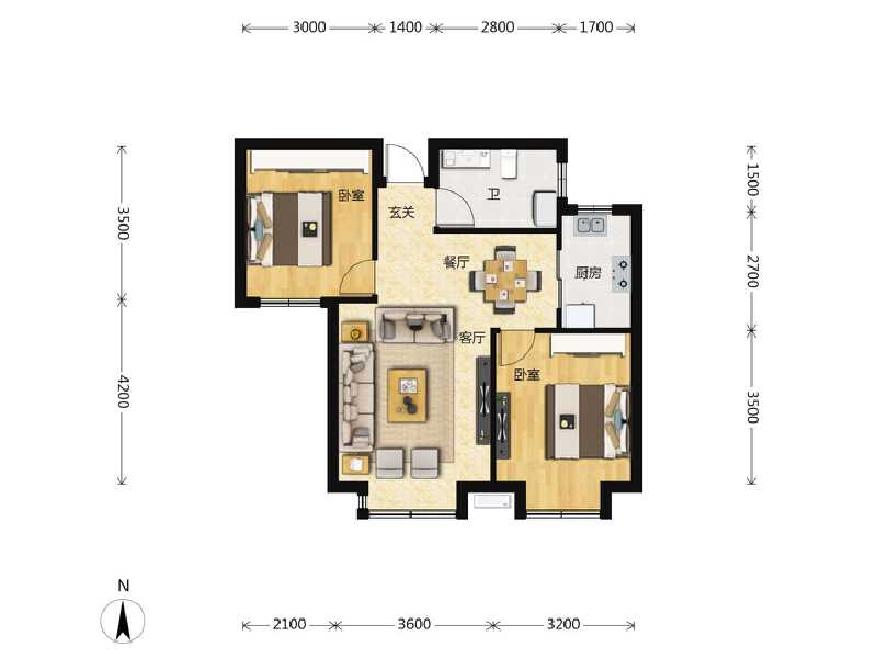 2室2厅1卫 住宅 售罄户型图