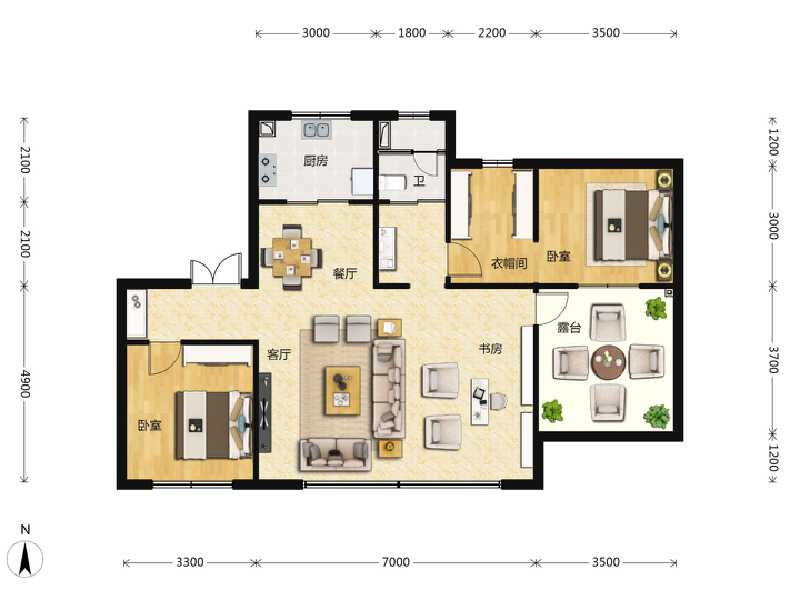 2室2厅1卫 住宅 在售户型图