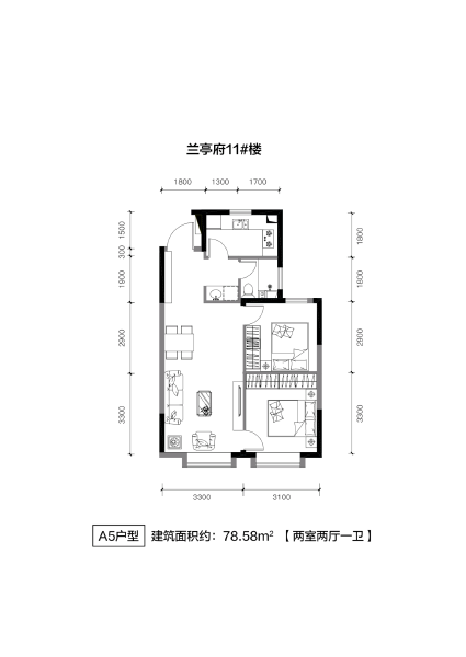 2室2厅1卫 住宅 在售户型图