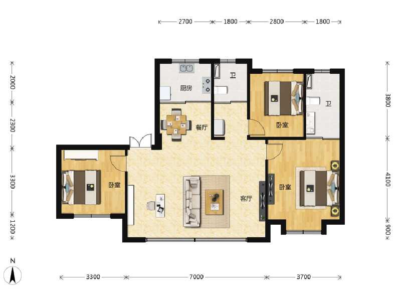 3室2厅2卫 住宅 售罄户型图