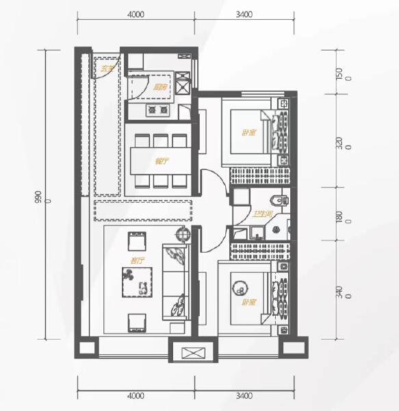2室2厅1卫 住宅 售罄户型图
