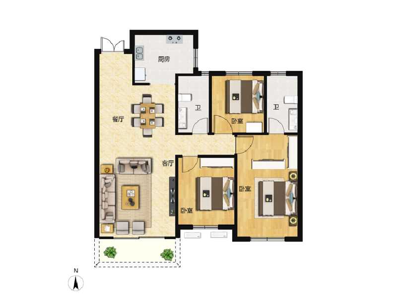 3室2厅2卫 住宅 在售户型图