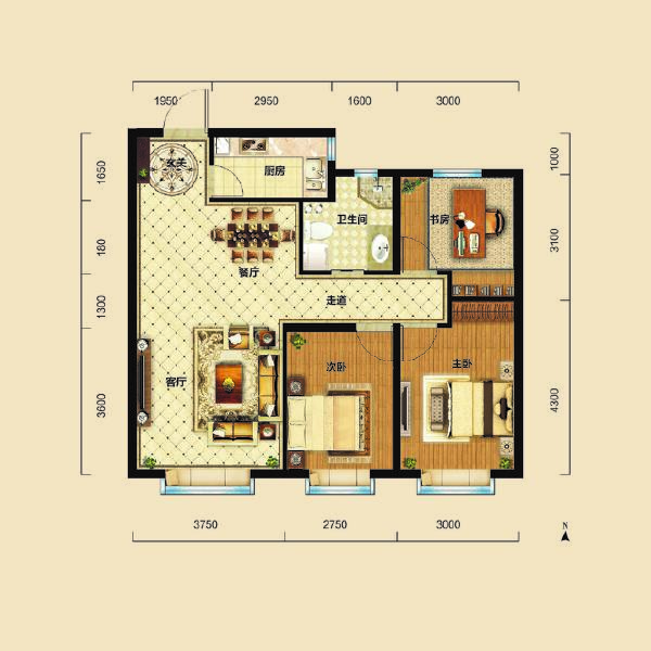 3室2厅1卫 住宅 在售户型图