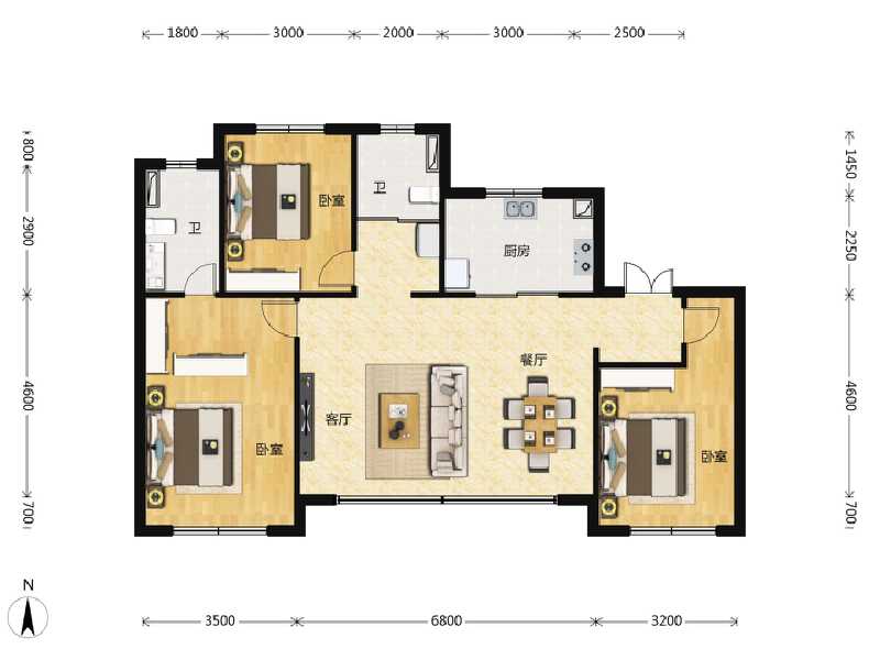 3室2厅2卫 住宅 在售户型图