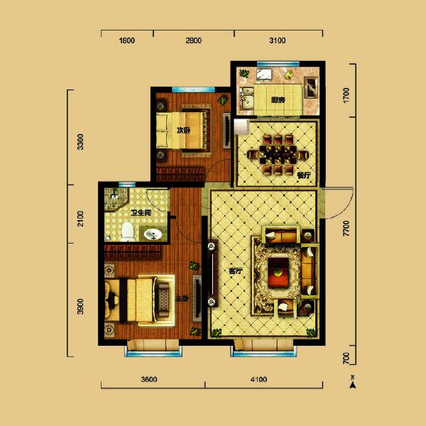 2室2厅1卫 住宅 在售户型图