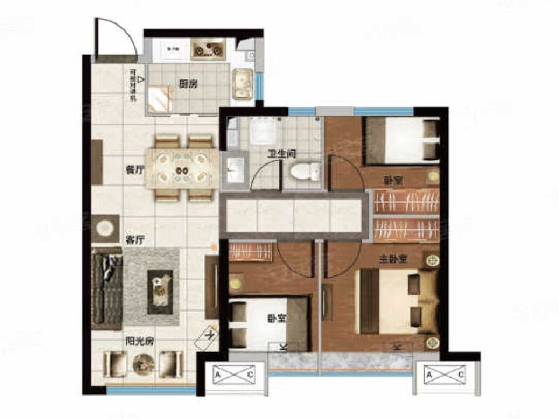 3室2厅1卫 住宅 在售户型图