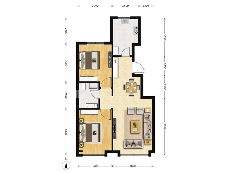 2室2厅1卫 住宅 售罄户型图
