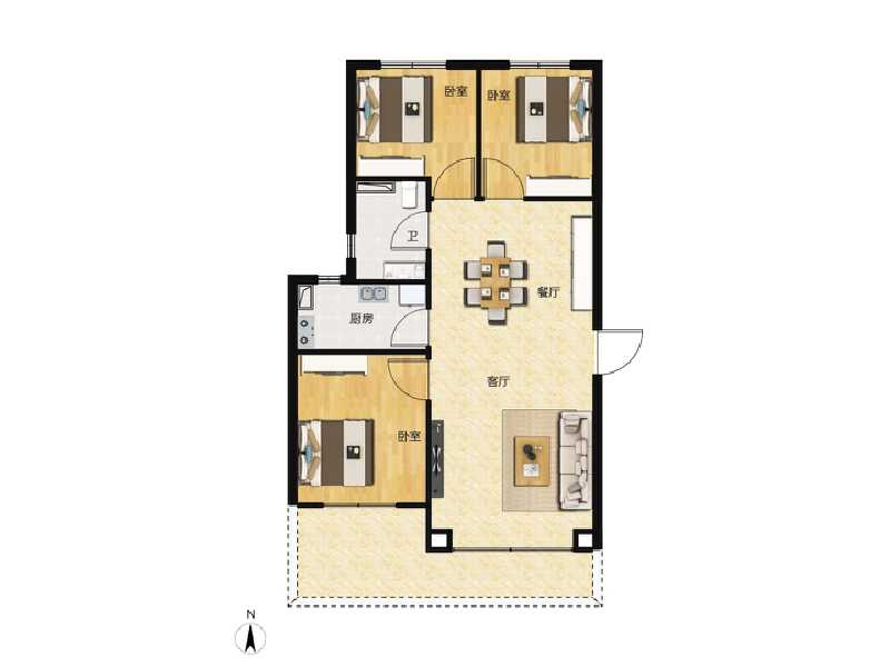 3室2厅1卫 住宅 在售户型图