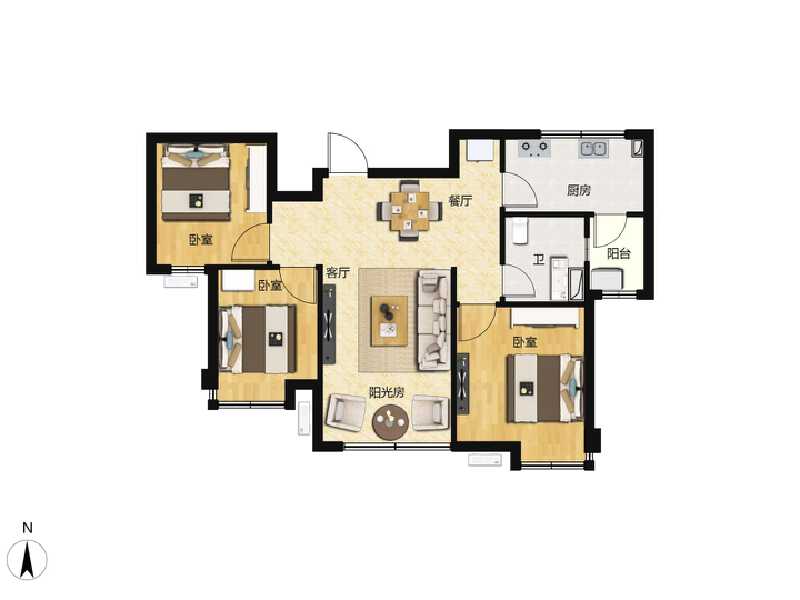 3室2厅1卫 住宅 在售户型图