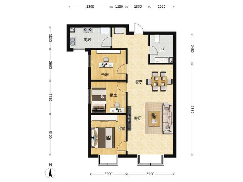 3室2厅1卫 住宅 在售户型图
